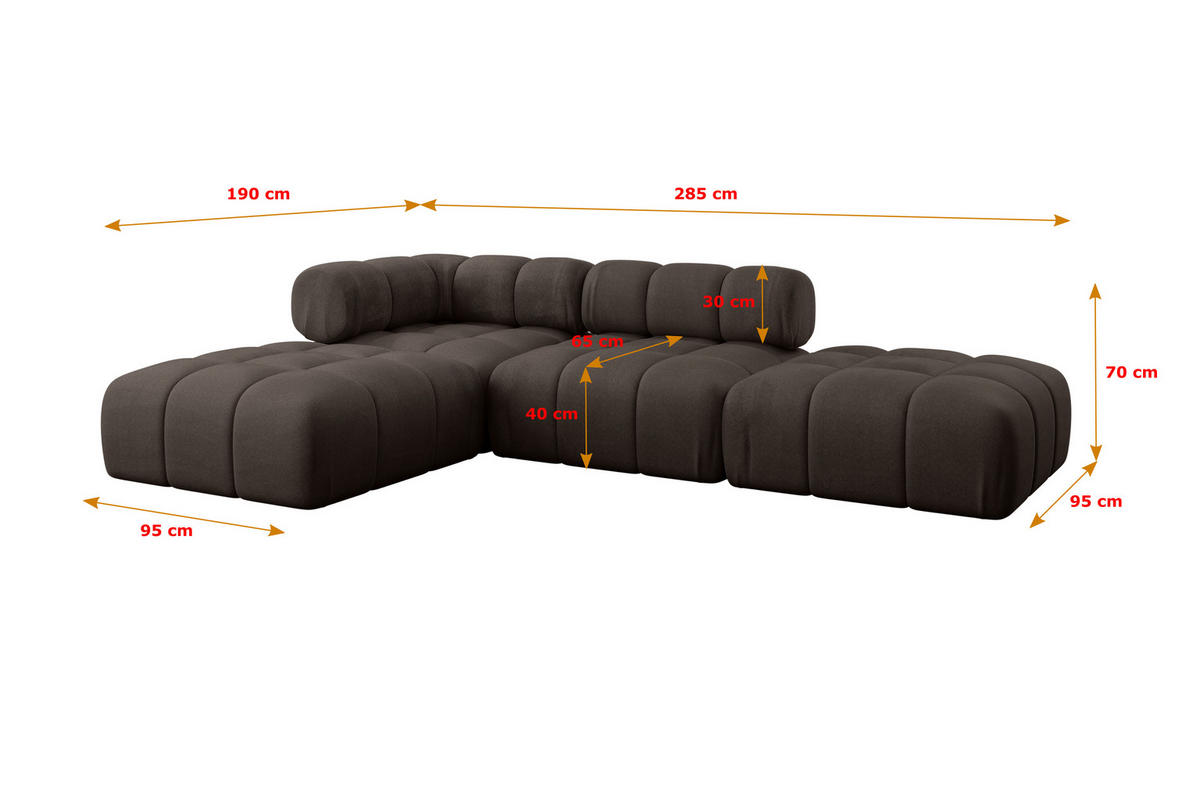 ECKSOFA modulares Sofa Kerru-L1 - 285x190x70 cm Braun Velours - Braun, Holzwerkstoff/Textil (285/190cm) - ALTDECOR