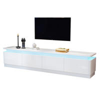 TV-LOWBOARD aus Spanplatte 180x34x40 cm Weiß mit LED-Beleuchtung, 4 Schubladen und Hochglanzfront - Weiß, Holzwerkstoff (180/40/34cm) - Modfu