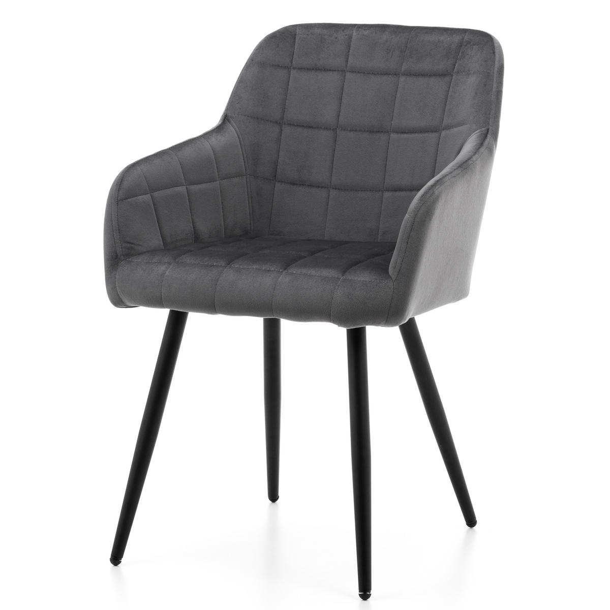 STUHL ORTE gepolstert mit Steppung - grau - Samt Velours - Schwarz/Grau, Textil/Metall (56/85/62cm) - NEW HOME