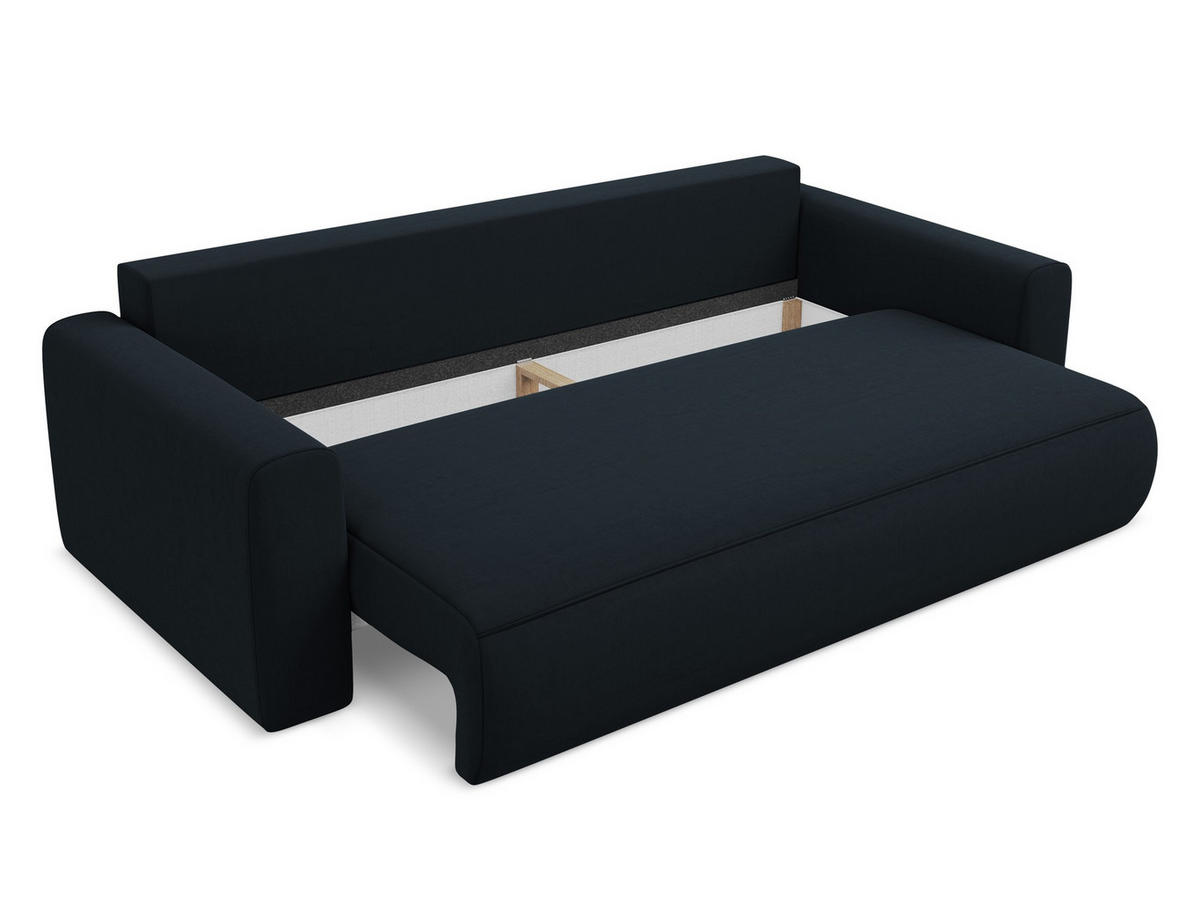 3-SITZER SOFA mit Schlaffunktion Samt Stoff Blau - Blau/Schwarz, Kunststoff/Textil (238/82/105cm) - Makamii