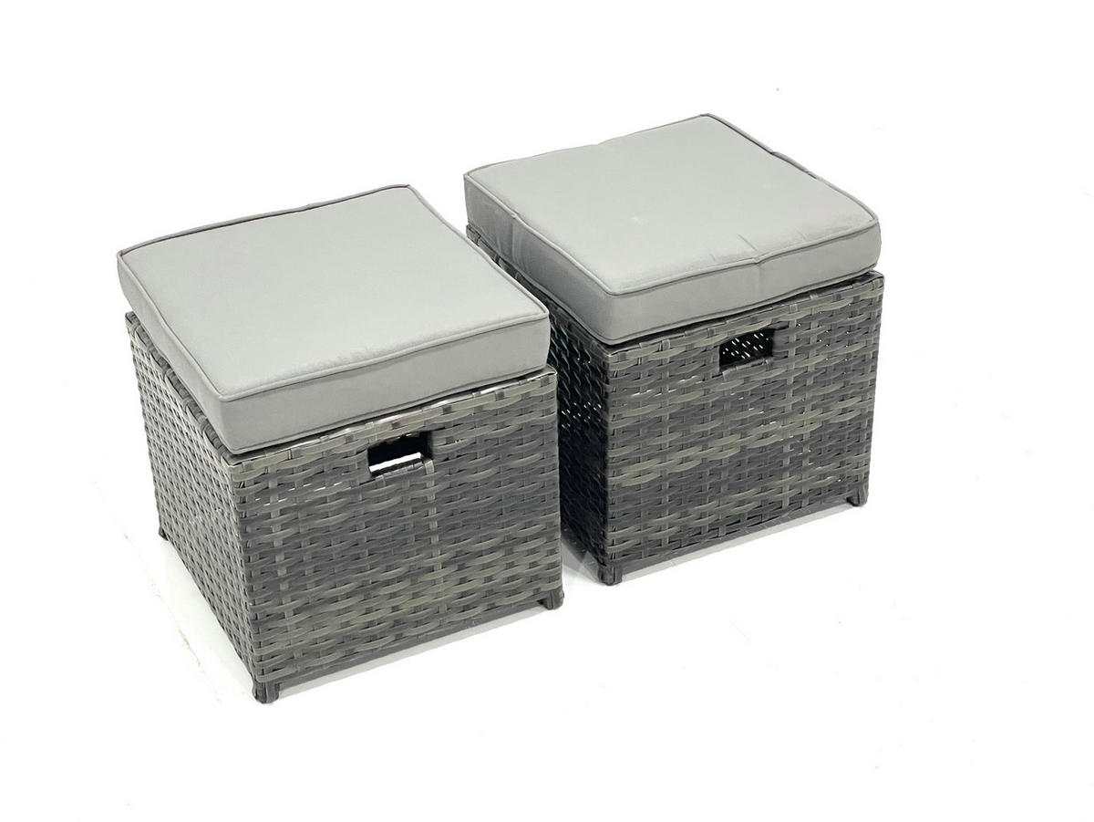 GARTENMÖBEL COUCHTISCH SET mit Sofa Polyrattan Outdoor 8-Sitzer - Dunkelgrau/Grau, Glas/Kunststoff - Fimous