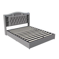 POLSTERBETT 140x190cm grau samt bett mit hydraulischem stauraum, LED licht und ladeanschluss - Grau, Textil (140/190cm) - CASIVA