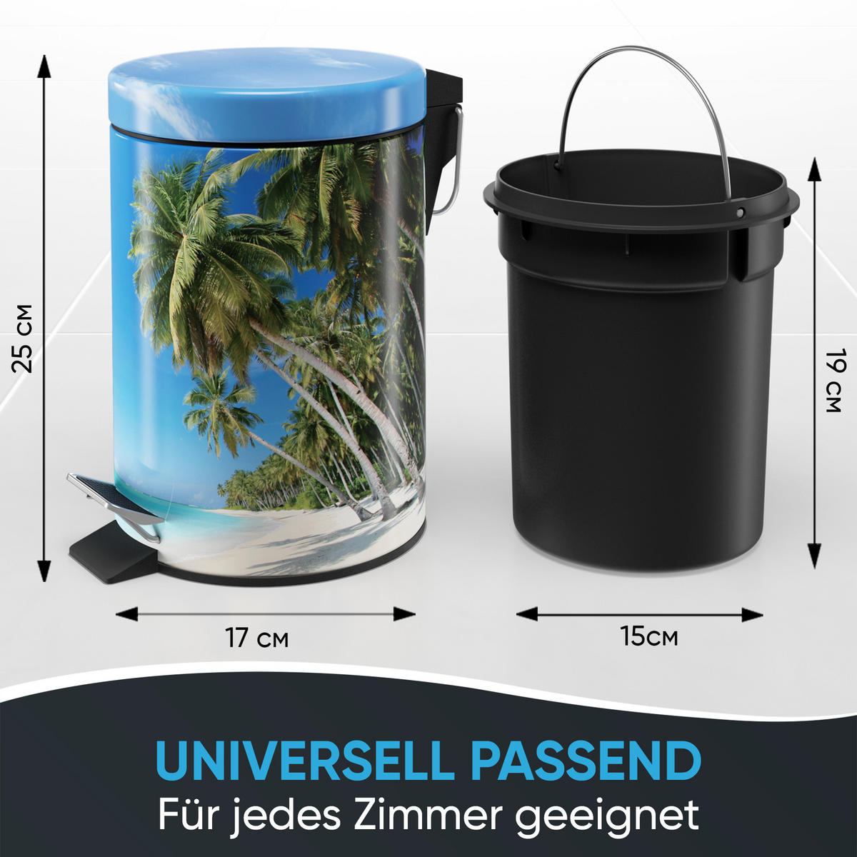 KOSMETIKEIMER Karibik - Türkis/Blau, Kunststoff/Metall (17/25/25cm) - Sanilo