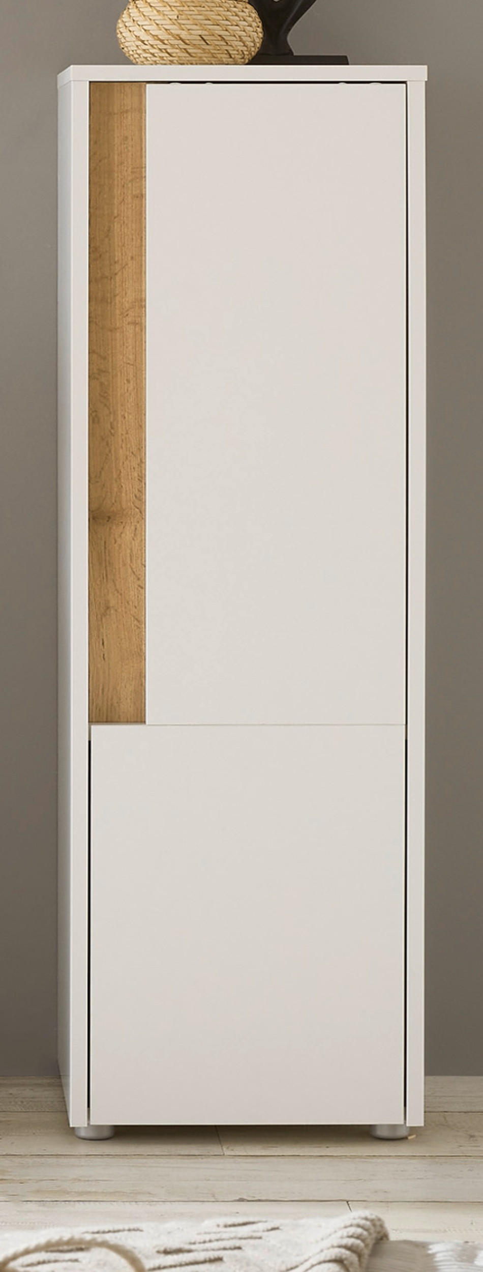BAD-MIDISCHRANK weiß, Wotan Eiche, Badmöbel Kommode 34 x 114 cm - Silberfarben/Eiche Wotan, Holz/Holzwerkstoff (34/114/34cm) - Furn.Design