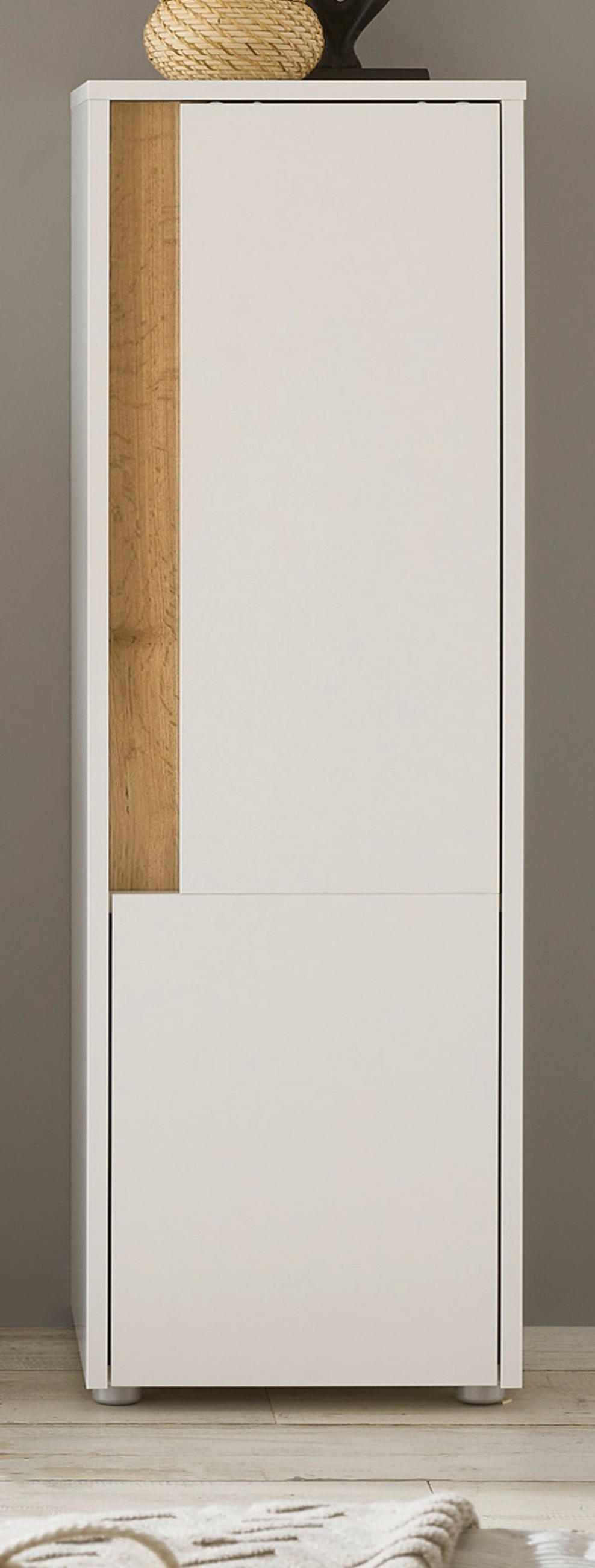 BAD-MIDISCHRANK weiß, Wotan Eiche, Badmöbel Kommode 34 x 114 cm - Silberfarben/Eiche Wotan, Holz/Holzwerkstoff (34/114/34cm) - Furn.Design
