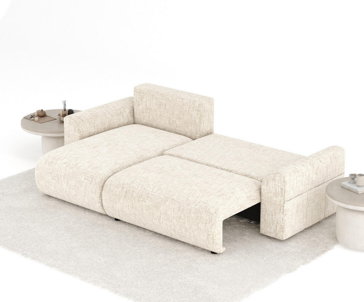 ECKSOFA MIT SCHLAFFUNKTION Bodega Creme Webstoff - Creme/Schwarz, Holz/Holzwerkstoff (235/138cm) - Maison de Reve