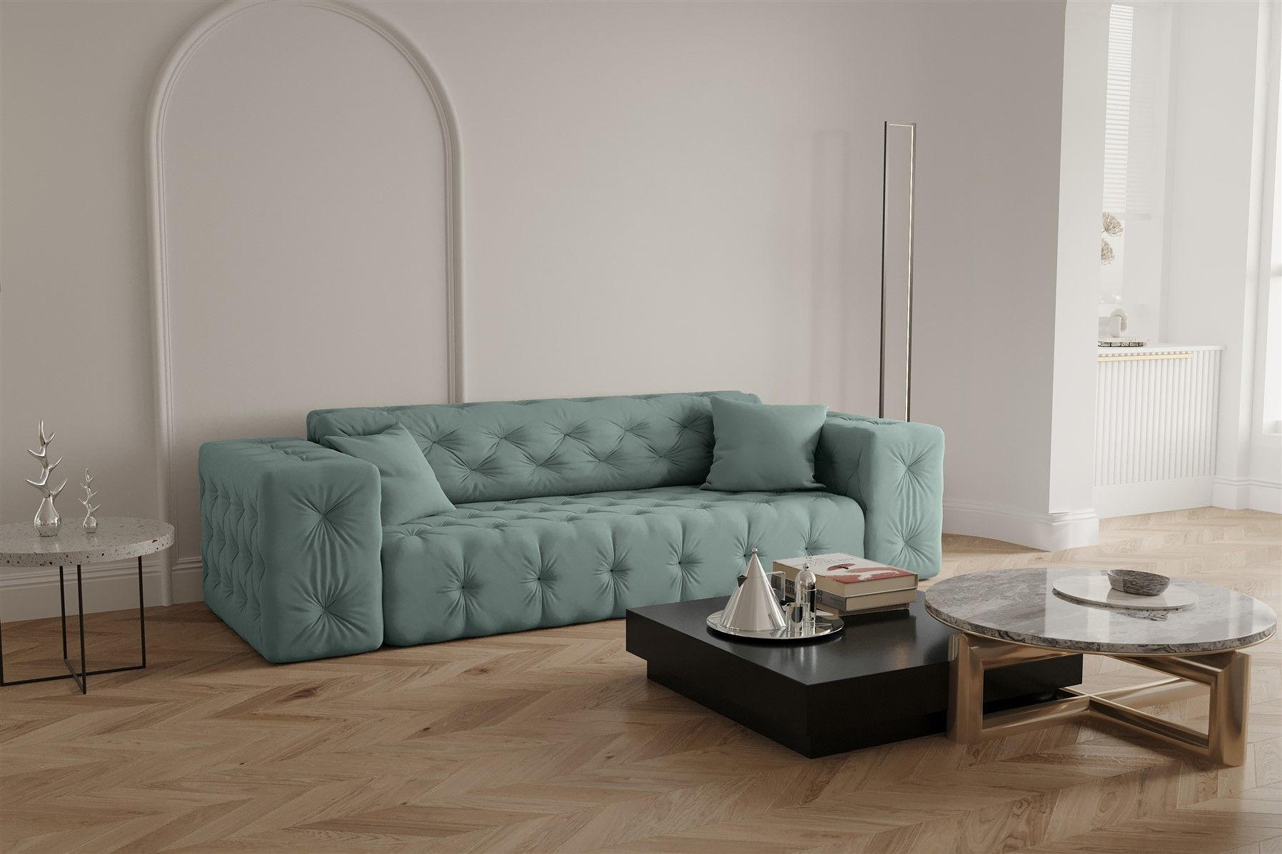SOFA 3-sitzer Chantal - Salbeigrün, Holzwerkstoff/Textil (251/78/96cm) - Fun Möbel