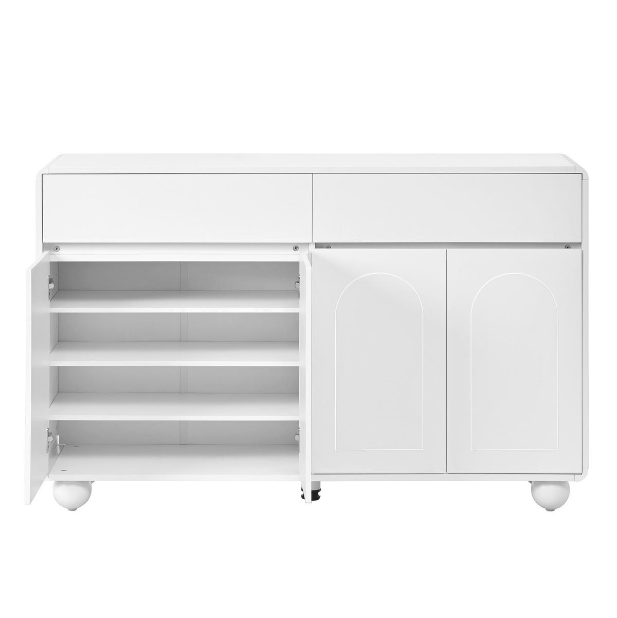 SIDEBOARD 140/38/89 cm Weiß aus Spanplatte und MDF mit 2 Schubladen - Weiß, Holzwerkstoff (140/89/38cm) - OKWISH