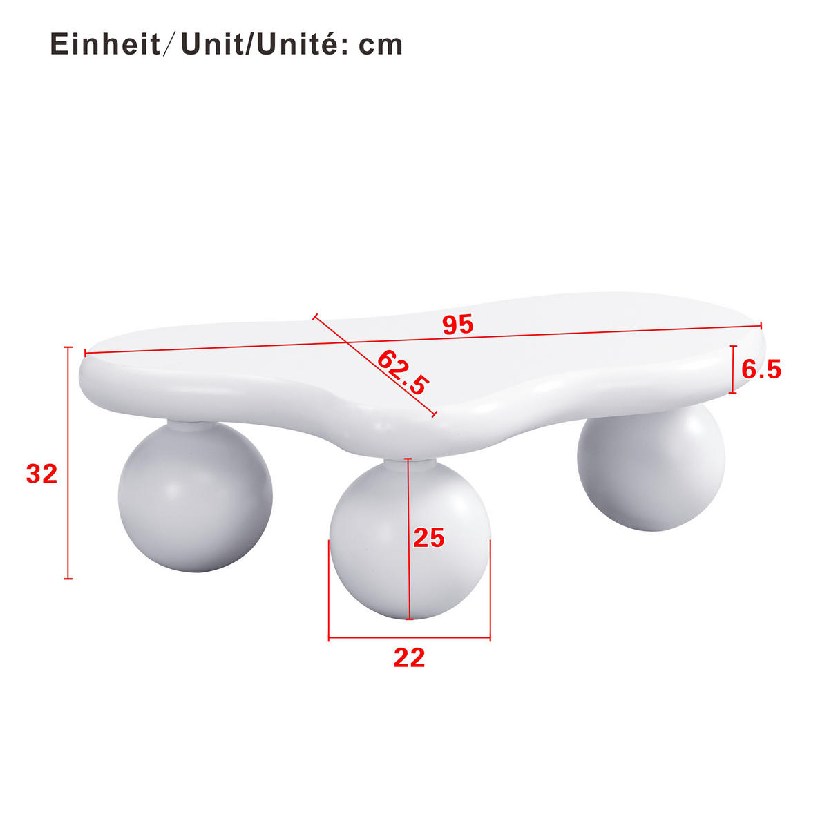 COUCHTISCH 95/62,5 cm in Wolkenform mit LED-Beleuchtung - Weiß, Holzwerkstoff (95/62.5/32cm) - BEAOK