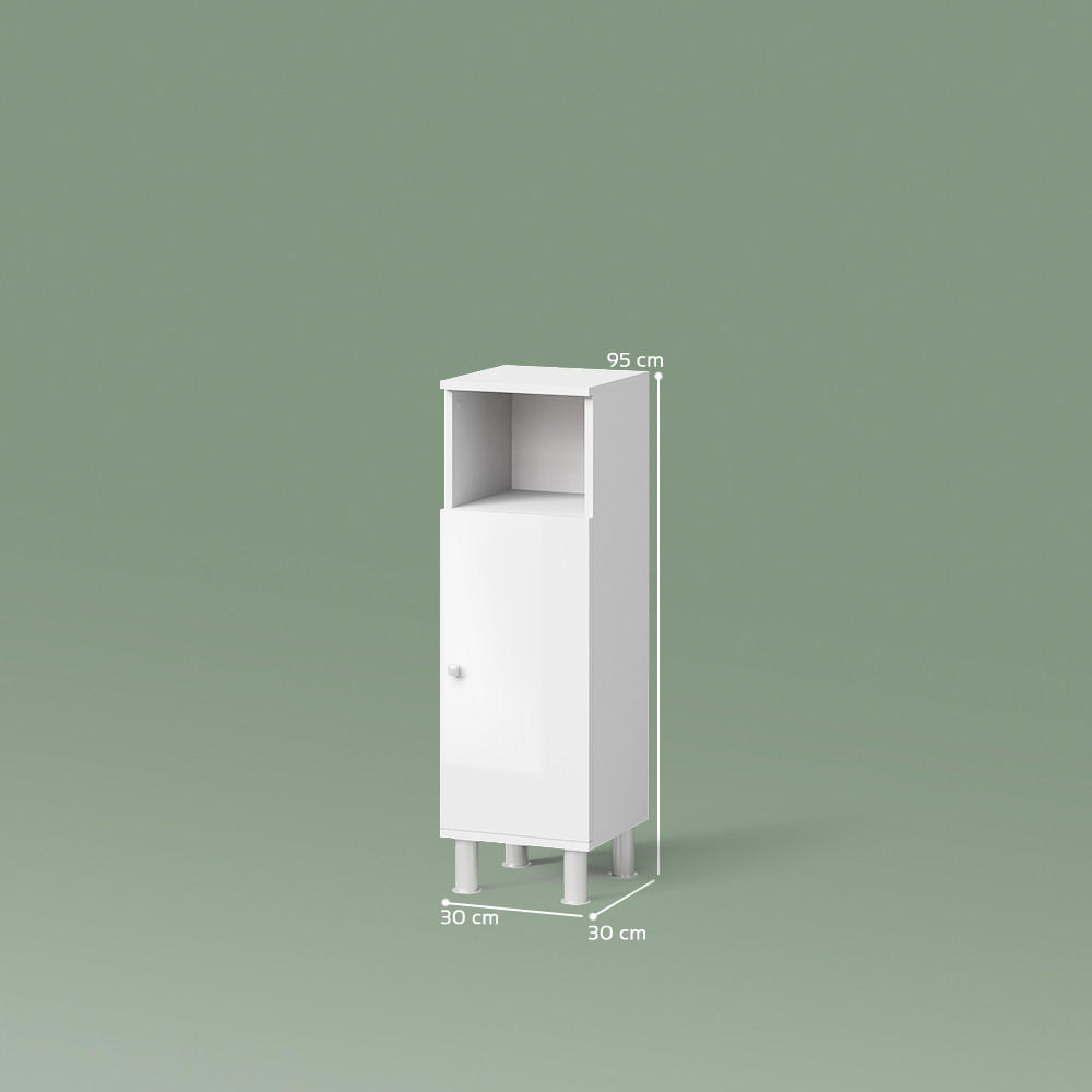 Thumbnail - Livinity® Midischrank, Weiß Hochglanz, Holzwerkstoff, 3 Fächer, Quadratisch, 30x95x30 cm, Badezimmer, Badezimmerschränke...