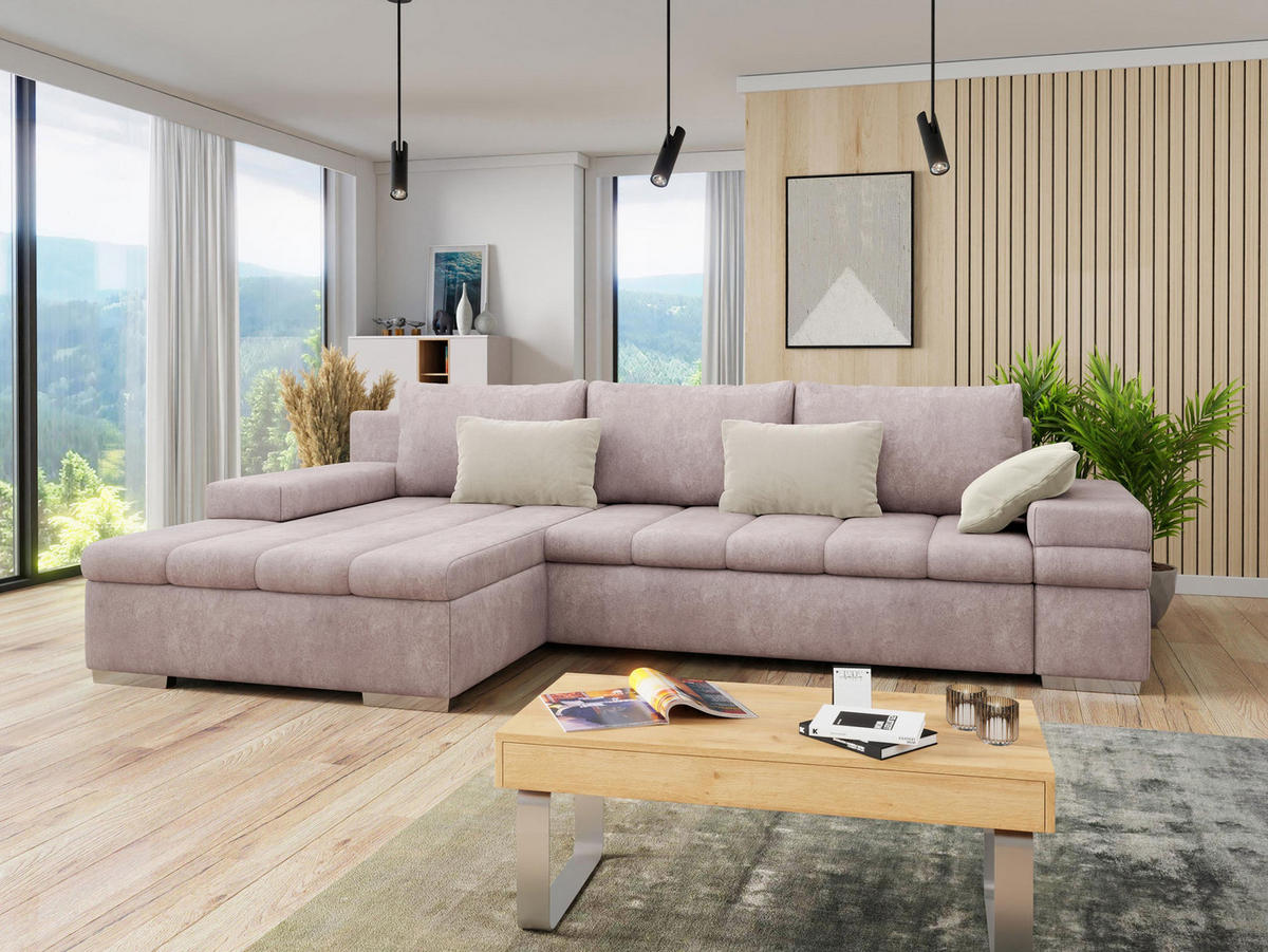 ECKSOFA Bangkok Premium, Seite: Links - Silberfarben/Rosa, Holz/Textil (310/175cm) - MIRJAN24