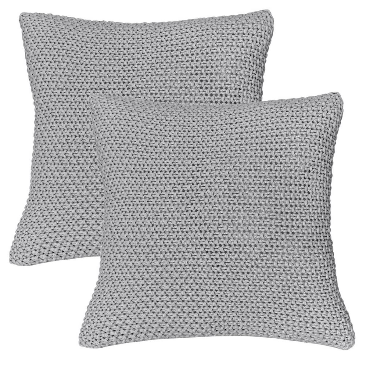 KISSENHÜLLE 2er Set Strick grau 45/45 cm mit Reißverschluss - Grau, Textil (45/45cm) - wometo
