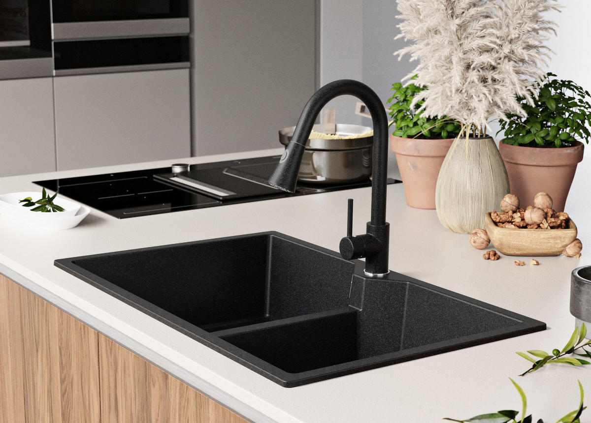 SPÜLBECKEN Madrid Twin, 2-er set Anthrazit 78/50 cm 2 Becken + Ablauf-Set ab 80er Unterschrank - Chromfarben/Anthrazit, Kunststoff (78/19/50cm) - Primagran