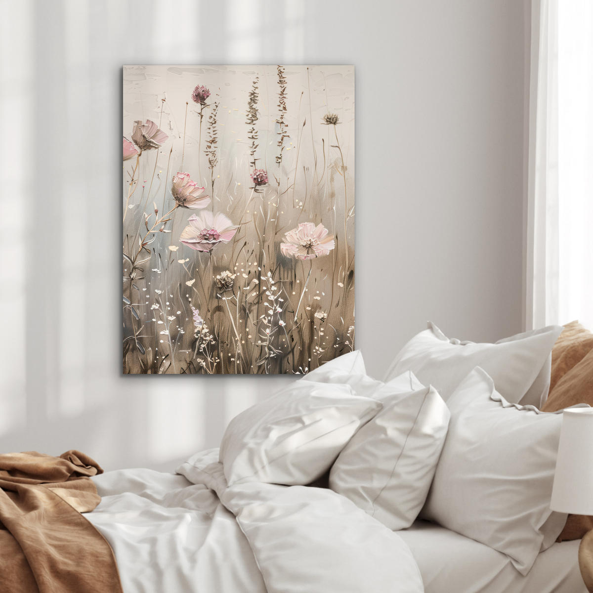 KOVOVÝ OBRAZ Kvety - Ružová - Moderné - Béžová 60x80 cm - béžová, kov (60/80cm) - MuchoWow
