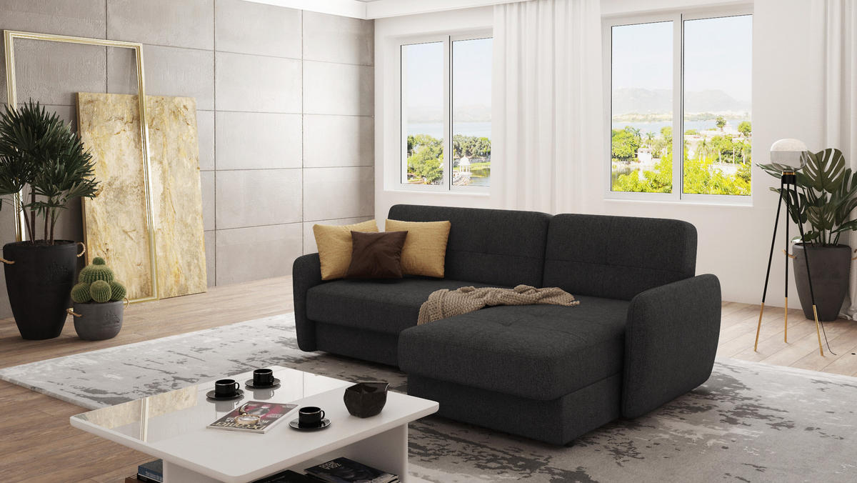 ECKSOFA Lupo Graphit Mikrofaser - Graphitfarben/Schwarz, Holz/Kunststoff (232/147cm) - S-Style Möbel