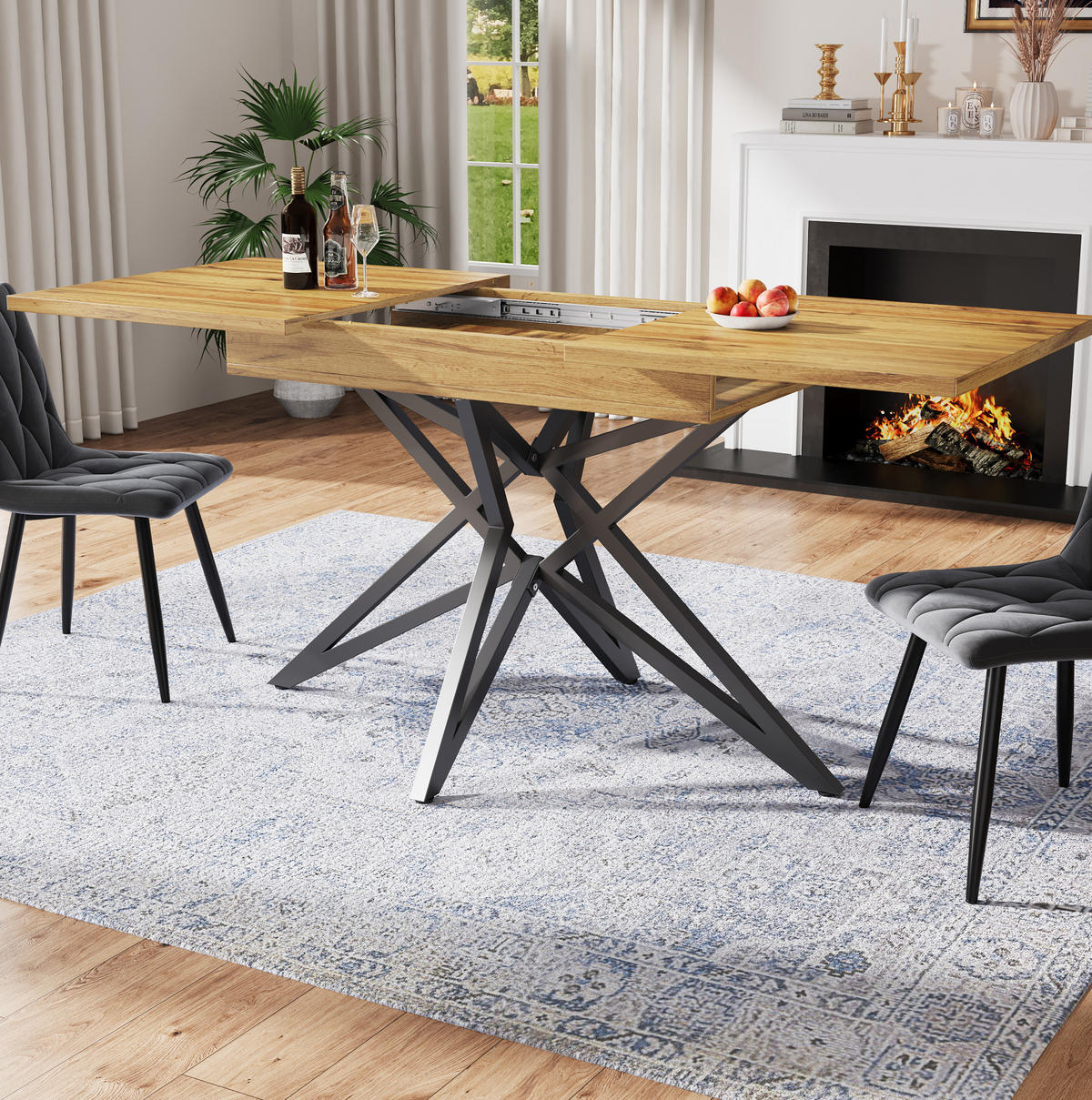 ESSTISCH 120/160/80 cm in Walnussfarben ausziehbar mit sternförmigem Metallgestell - Braun, Holzwerkstoff (120/80/66.1cm) - Flora Grace