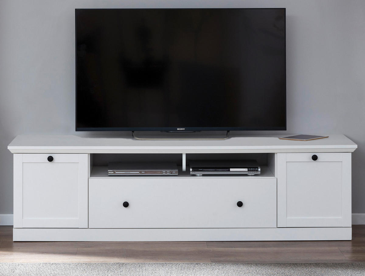 TV-LOWBOARD weiß matt 177 x 49 cm, Fernsehtisch im Landhaus-Stil - Silberfarben/Weiß, Holzwerkstoff/Metall (177/49/41cm) - Top.Furn