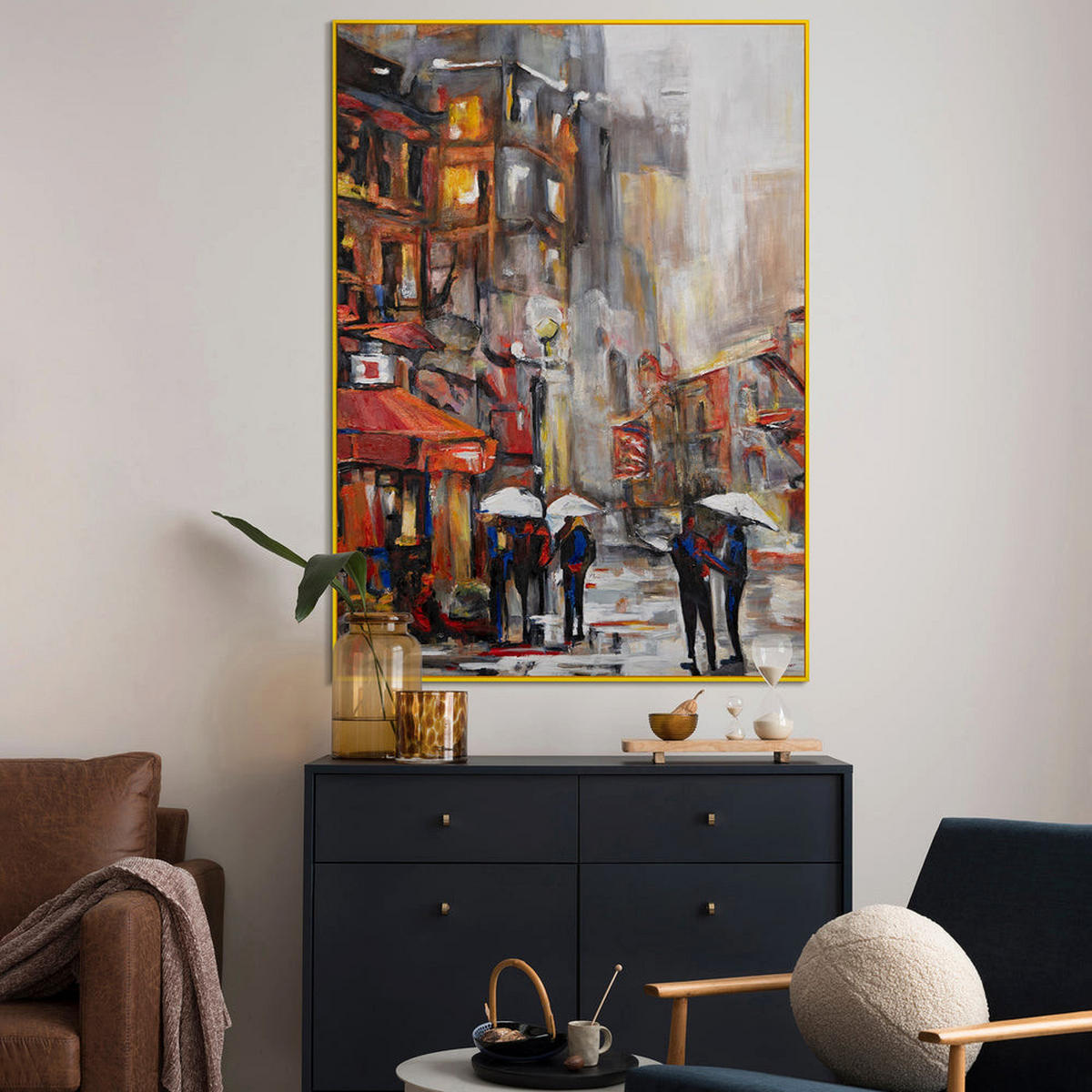 GEMÄLDE Städtische Atmosphäre Schattenfugenrahmen Blau 120x80 cm - Blau, Holz (120/80cm) - YS-art gallery
