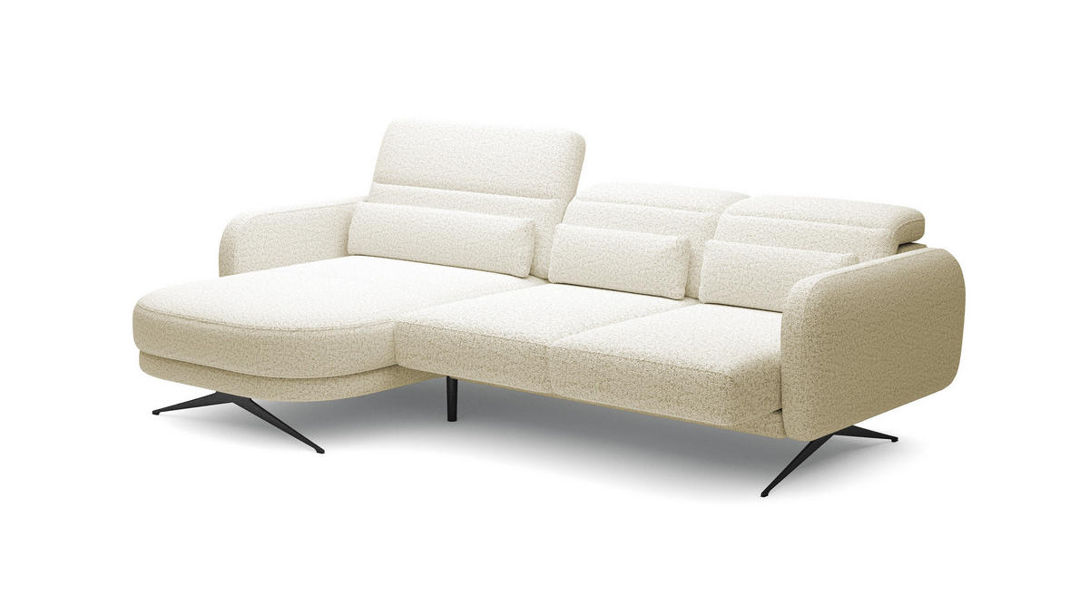 ECKSOFA BARILLO - Verstellbarer Rückenlehne, Stahlfüße, Elegante Armlehnen, Drei Rückenkissen, Freistehend, 261x170x97 cm Linke, Beige - Beige, Holz/Textil (170/261cm) - DomoHome