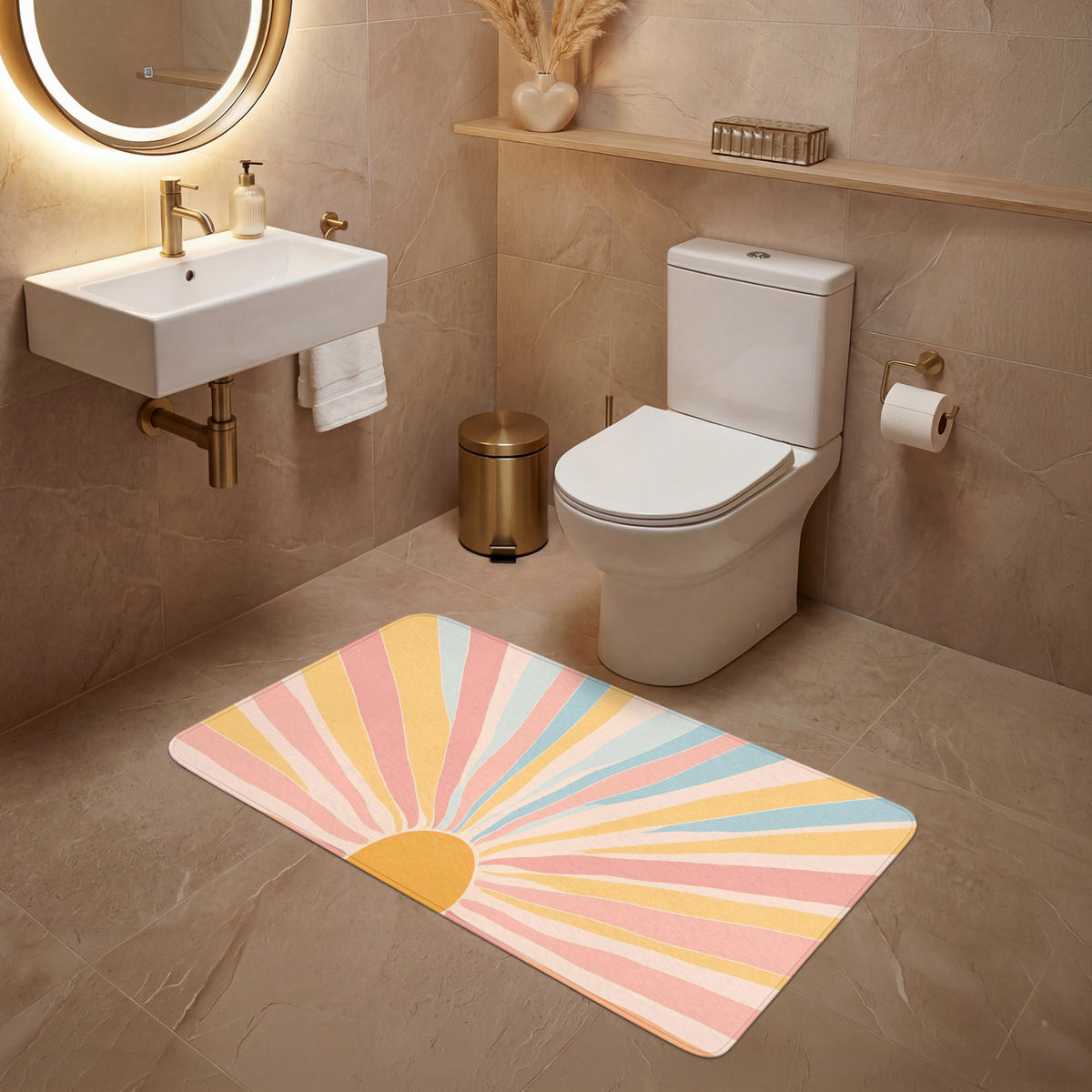 WC PŘEDLOŽKA Ilustrace - Slunce - Pastelové barvy 120x60 cm - pastelově modrá, textil/plast (120/1cm) - OnlyWow