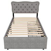 POLSTERBETT 90/200 cm Grau, mit dekorativen Nieten und 2 Schubladen - Grau, Textil