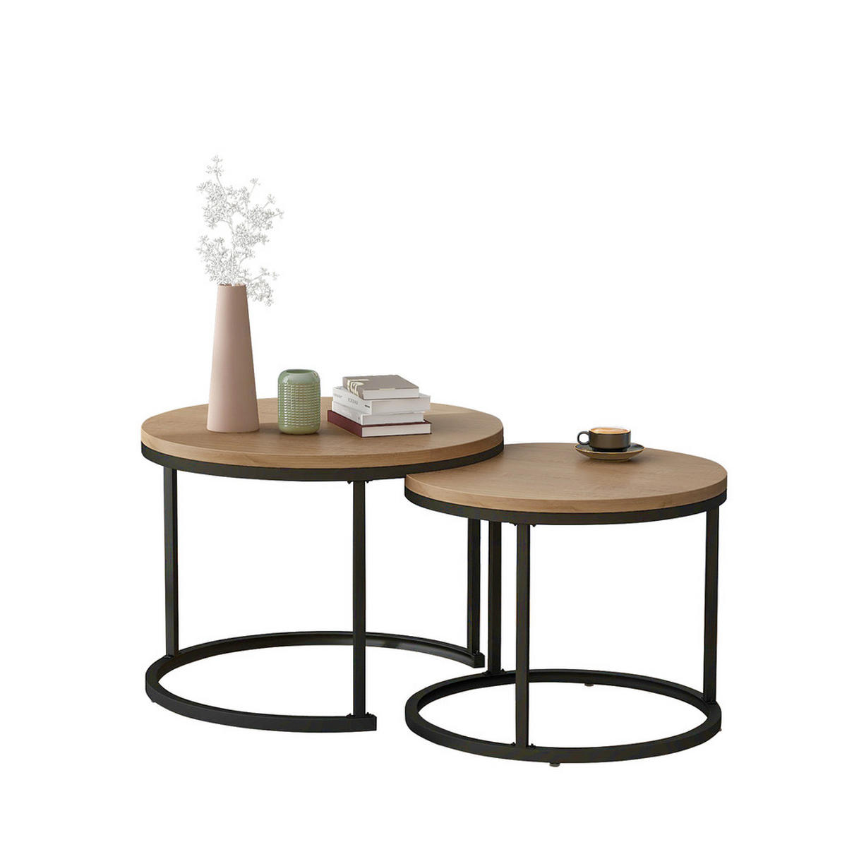 COUCHTISCH SET 2-TEILIG Rund Nestform Beistelltisch Eiche - Braun, Holz (80/80/12cm) - FLIEKS