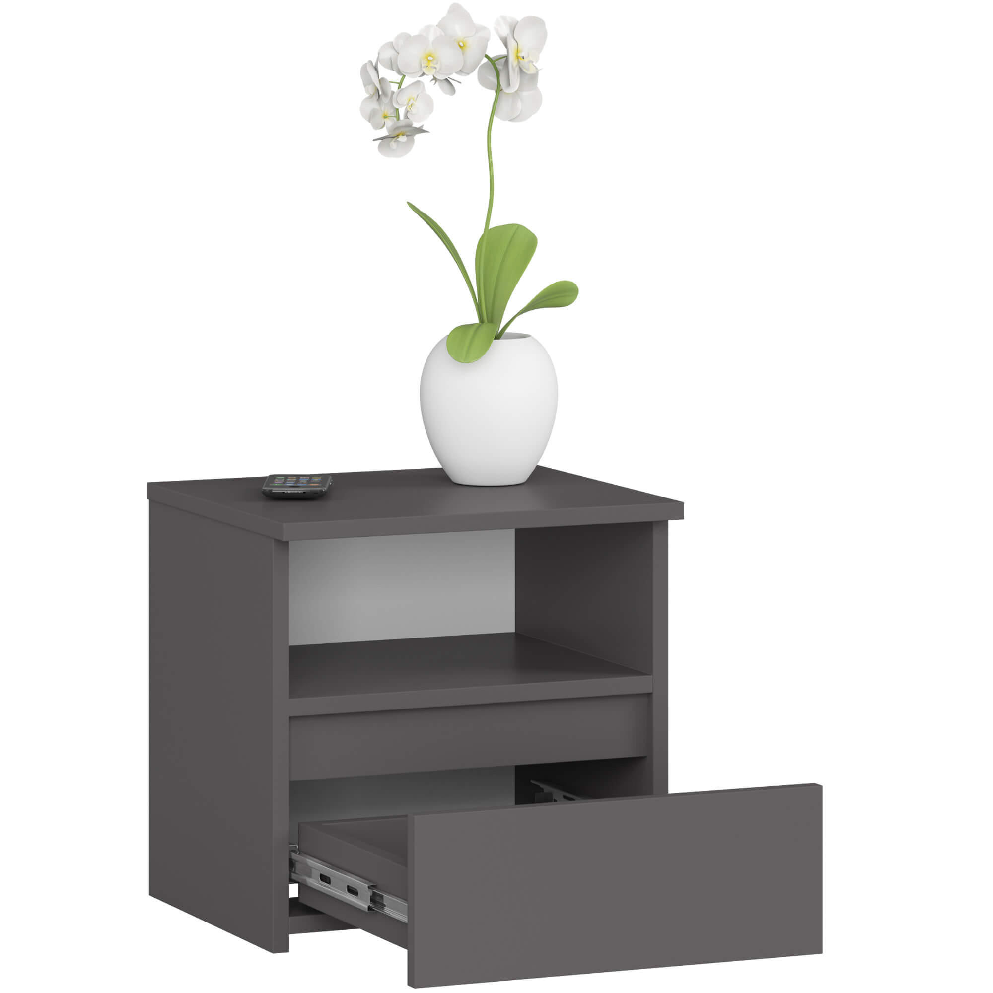 NACHTSCHRANK Grau 40x35x40 cm - Grau/Sonoma Eiche, Holzwerkstoff (40/40/35cm) - Akord