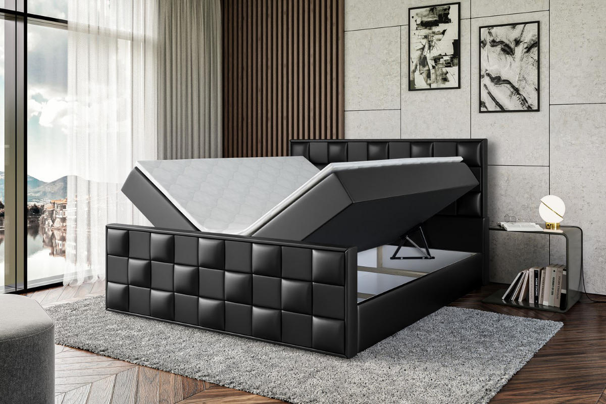 BOXBETT ZAFIRA - 180x200 - H4 - Schwarz Hochglanz - Schwarz Hochglanz, Holzwerkstoff (180/200cm) - ALTDECOR
