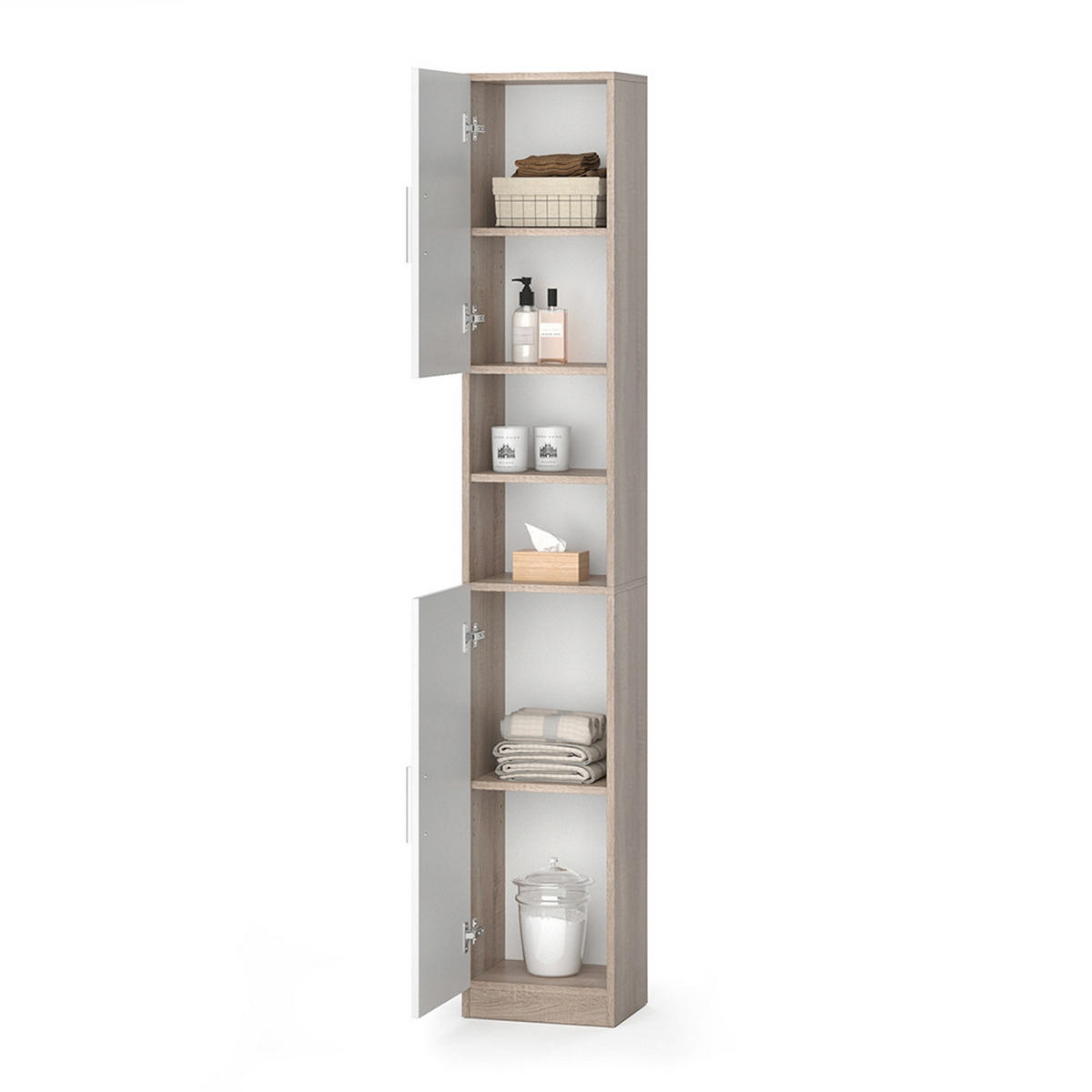 BADSCHRANK Luis Sonoma 32 x 190 cm - Weiß/Sonoma Eiche, Holzwerkstoff (32/190/25.8cm) - Vicco