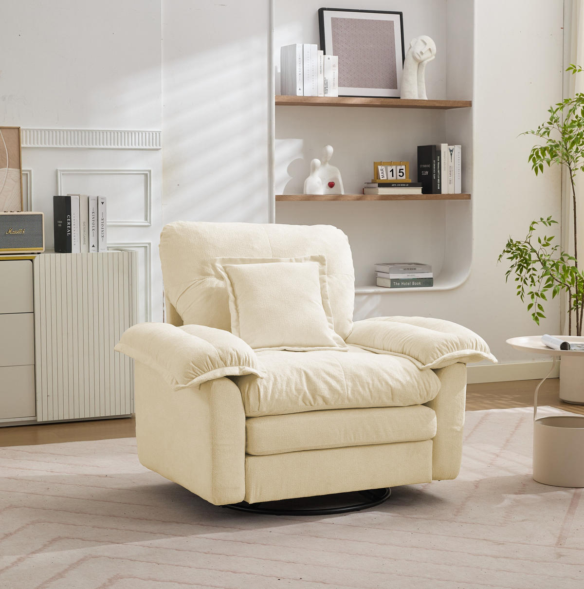DREHSESSEL aus Chenille mit 360°-Drehfunktion – bis 136 kg belastbar - Beige, Textil (84/96/116cm) - BEAOK