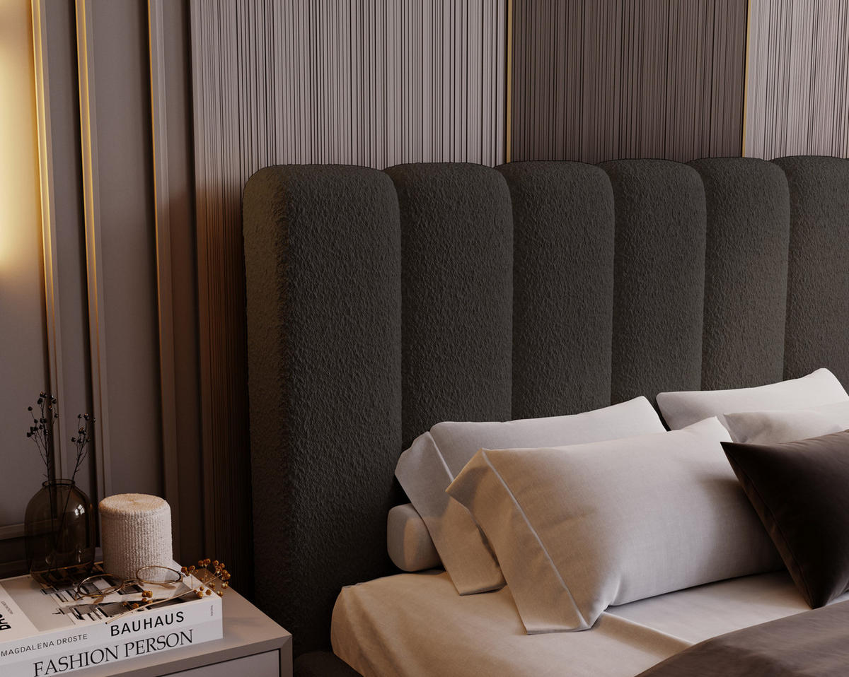 POLSTERBETT 160x200 Valetta mit Bettkasten, Bouclé Schwarz - Schwarz, Holz/Textil (160/200cm) - Emporius