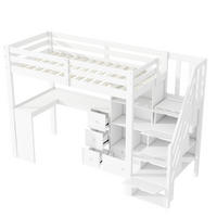 HOCHBETT 90/200 cm DE-04475, mit Schreibtisch, Schubladen und verstaubarer Leiter in Weiß - Weiß, Holz/Holzwerkstoff (90/200cm) - ComfortXL