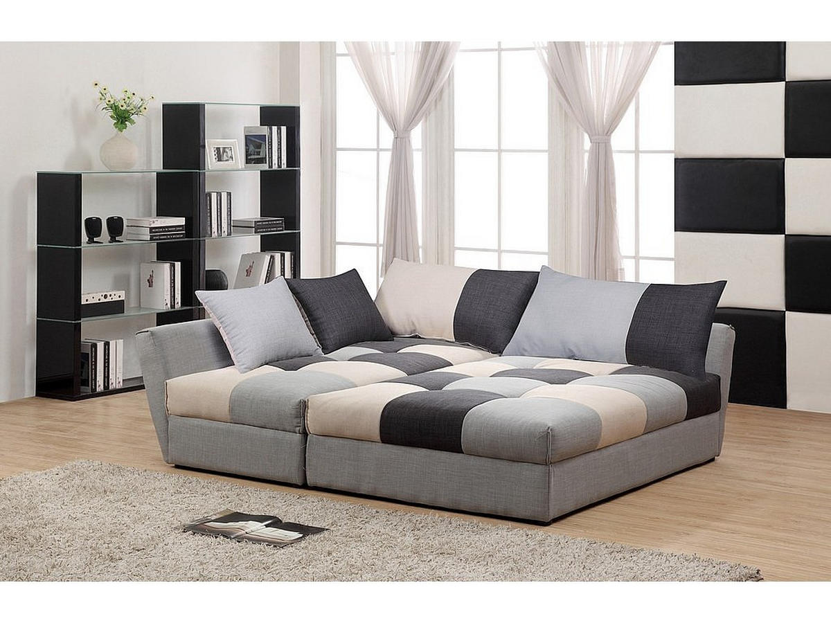 ECKSOFA mit Schlaffunktion - Stoff - Grau - Ecke Links - ROMANE - Hellgrau, Textil (274/168cm) - Vente-Unique