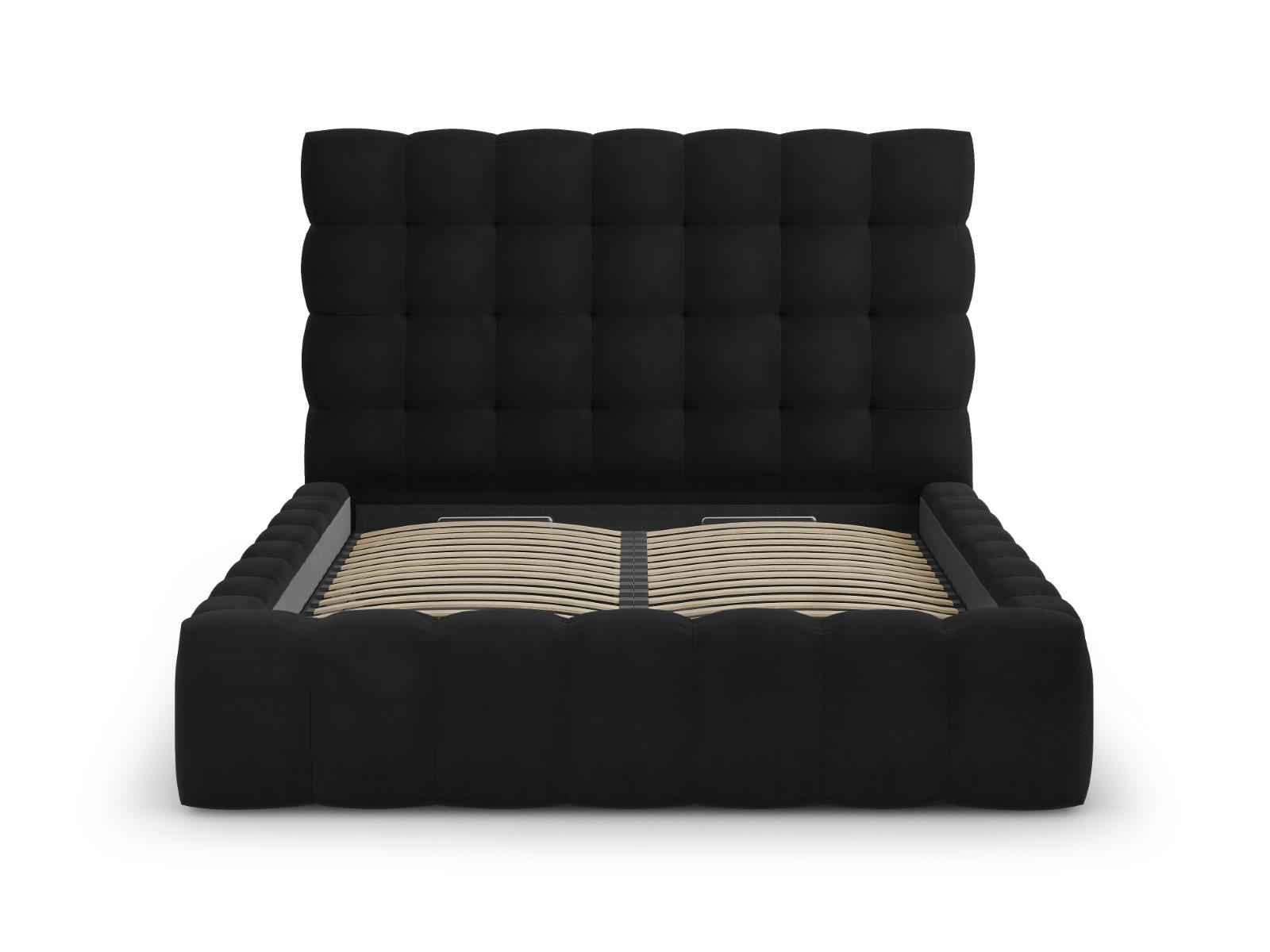 BETT mit Bettkasten und Kopfteil Mamaia aus Samt schwarz 140x200cm - Schwarz, Textil (140/200cm) - Micadoni