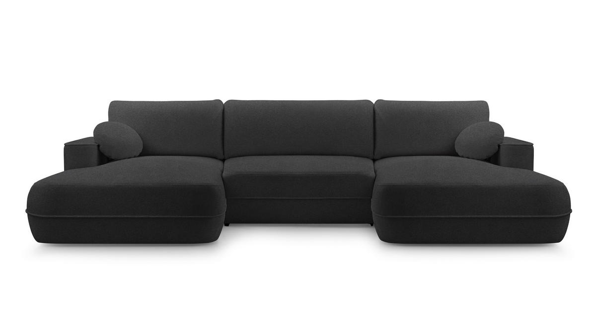 WOHNLANDSCHAFT Peoni Schwarz 364/168/87 cm mit Schlaffunktion - Schwarz, Kunststoff/Textil (364/87/168cm) - AX Living