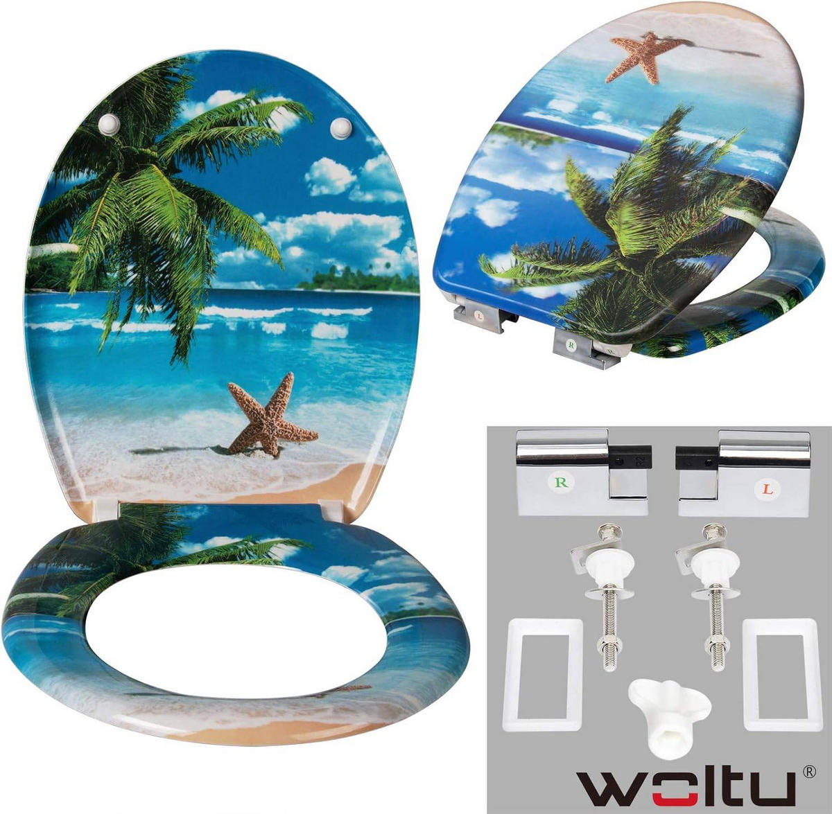 WC SITZ aus Duroplast, antibakterieller WC-Sitz - Blau/Weiß, Kunststoff (37/2.51/45cm) - Woltu