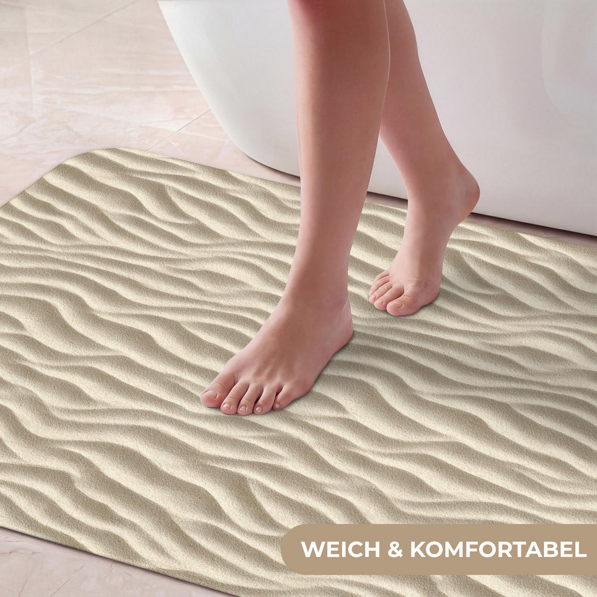 KÚPEĽŇOVÁ PREDLOŽKA Piesok - Vlny - Béžová 120x60 cm - béžová, textil/plast (120/60cm) - OnlyWow