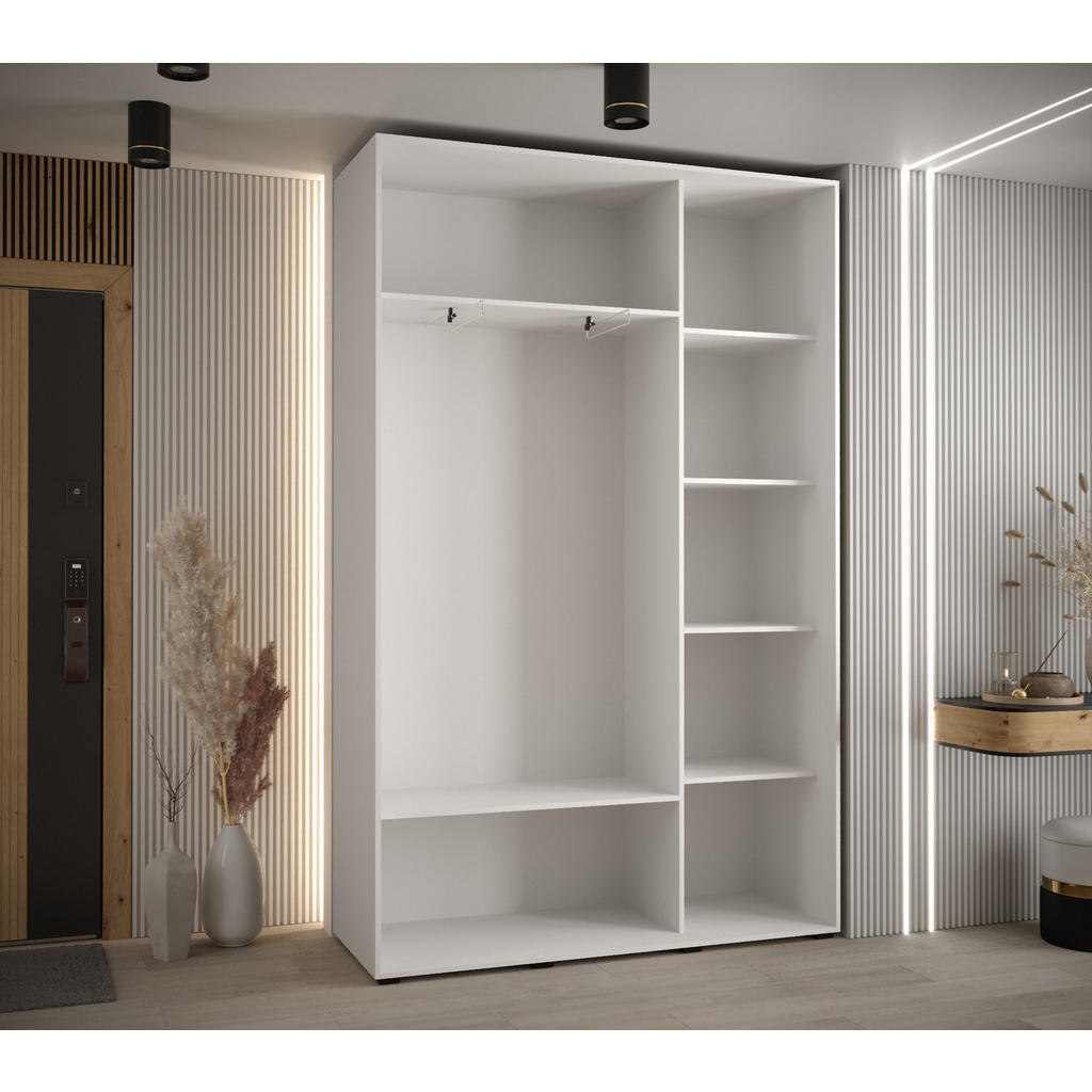 Thumbnail - Abiks Möbel Schwebetürenschrank, Weiß, Weiß, Schwarz, Metall, Nachbildung, 6 Fächer, 150x205.2x45 cm, Schlafzimmer, Klei...