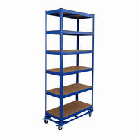 REGÁL pro těžké věci - modrá, kov/kompozitní dřevo (90/209/40cm) - Relaxdays