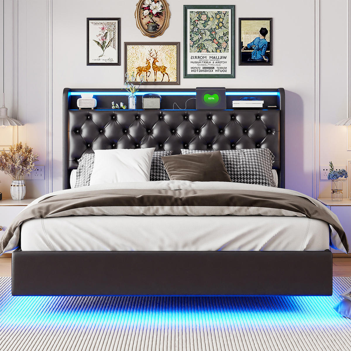 POLSTERBETT 160x200 PU LED - Schwarz, Metall (160/200cm) - SHOPENTRA