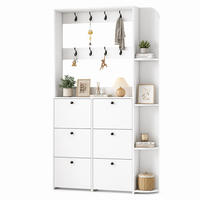 SCHUHSCHRANK in Weiß Schuhkommode mit Schuhkipper, 8 Haken, 5 Ablagen & Klapptür, Flur/Eingangsbereich, B120/T24/H200cm - Weiß, Holzwerkstoff (120/200/24cm) - STILVORA