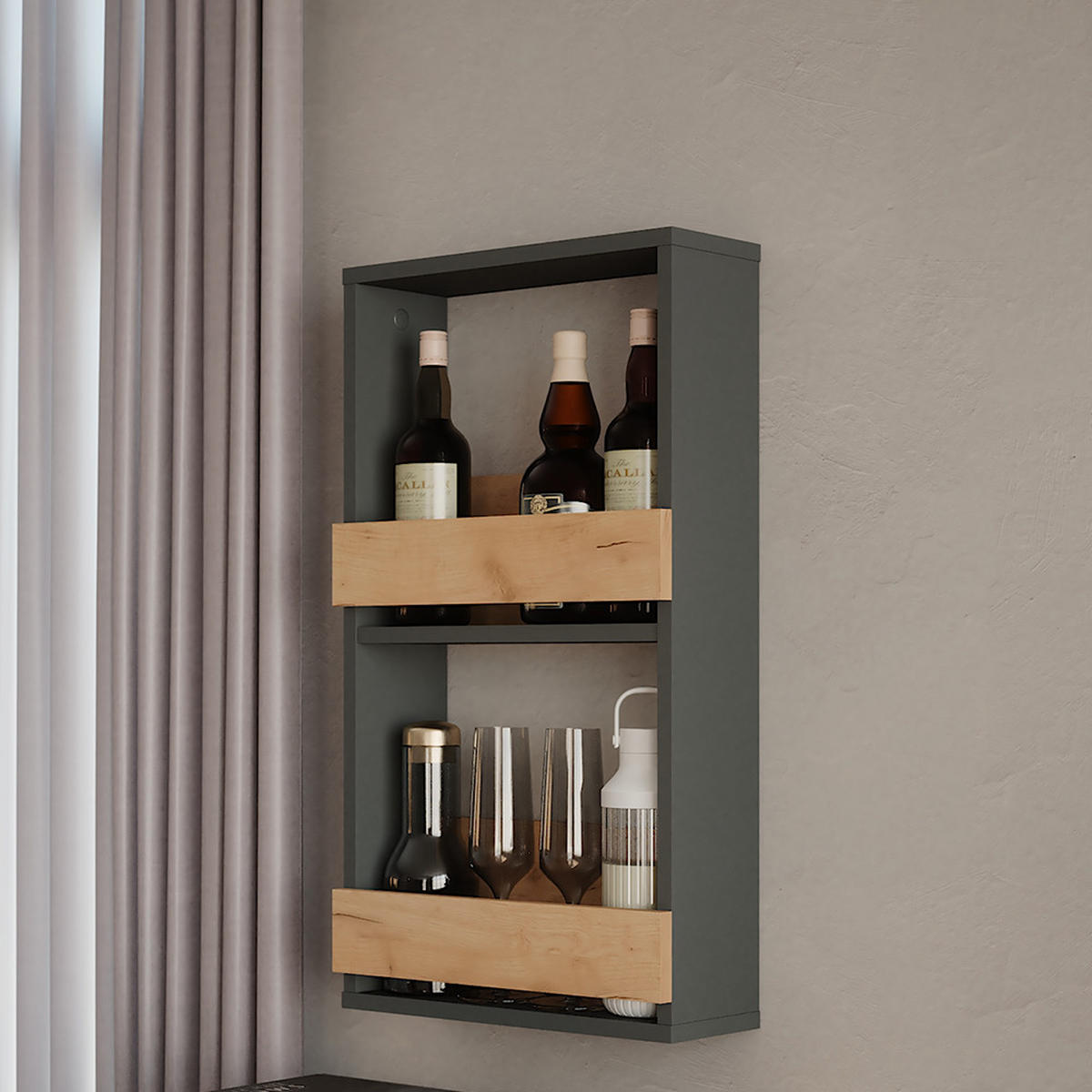 STOJAN NA SKLENIČKY NA VÍNO Repose Zlatý dub power/antracit - medově dubová/antracitová, kompozitní dřevo (40/72/15.1cm) - Vicco