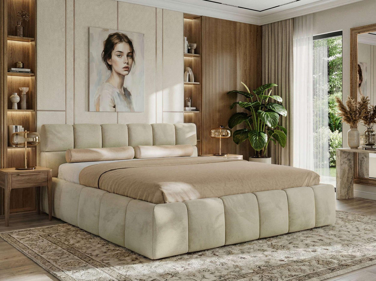 POLSTERBETT NIRA CLASSIC 160/200 - Beige Velvet - ohne Matratze - Beige, Textil (160/200cm) - MKS