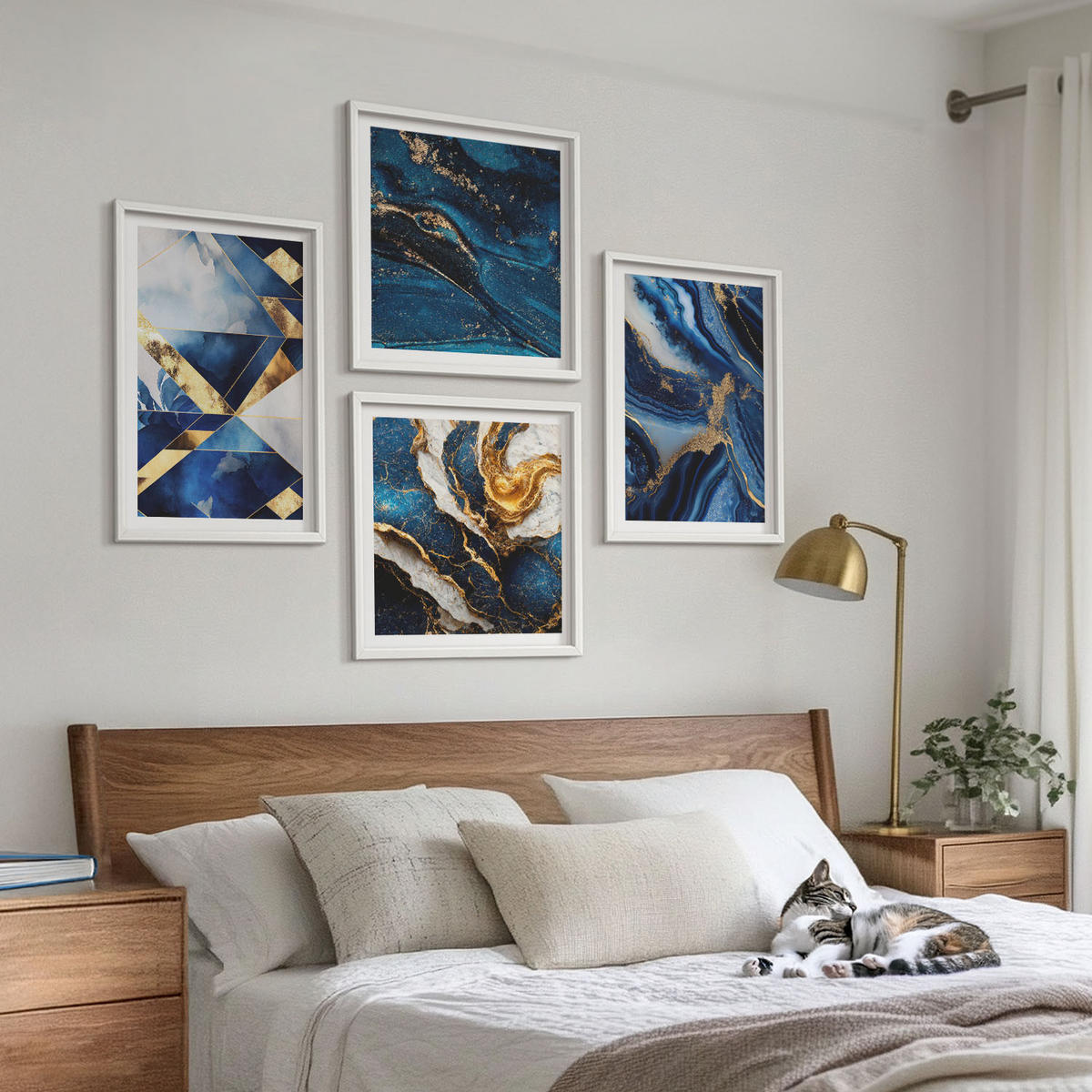 WANDBILDER 4er-Set - 50x50 cm & 40x60 cm Weißer Rahmen - Abstrakte, elegante Muster - Weiß, Kunststoff (50/50cm) - ArtPrintCave