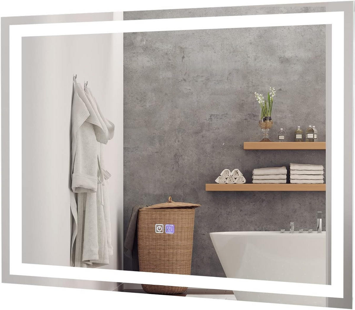 BADSPIEGEL LED-Spiegel Silber - Silberfarben, Glas (60/4/80cm) - COSTWAY