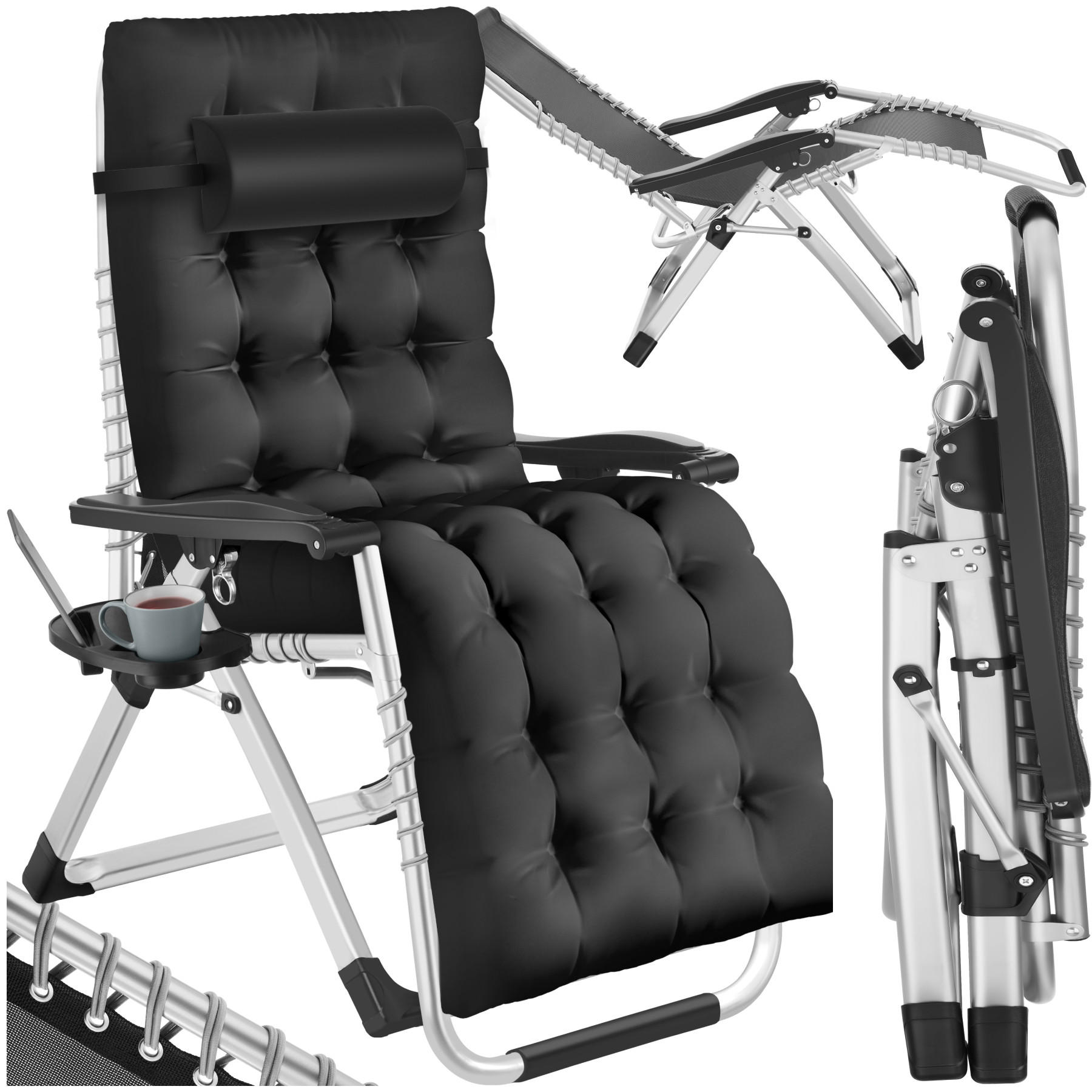SONNENLIEGE Cloud,84 x 168 x 82,5 cm, mit Ablagetisch,schwarz - Schwarz, Kunststoff (84/103/113cm) - tectake