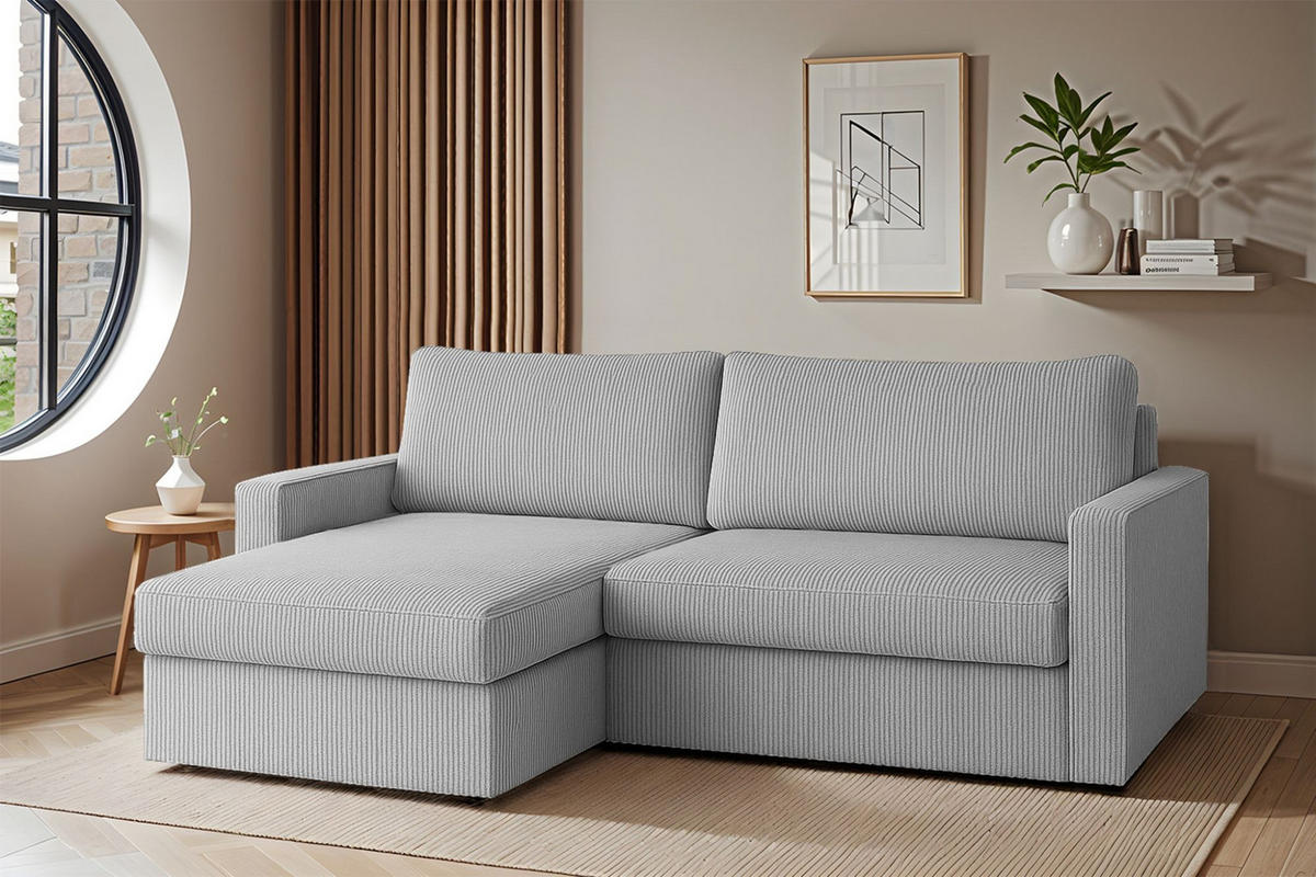 ECKSOFA Bendik In Poso - Hellgrau, Holzwerkstoff/Textil (224/140cm) - Fun Möbel