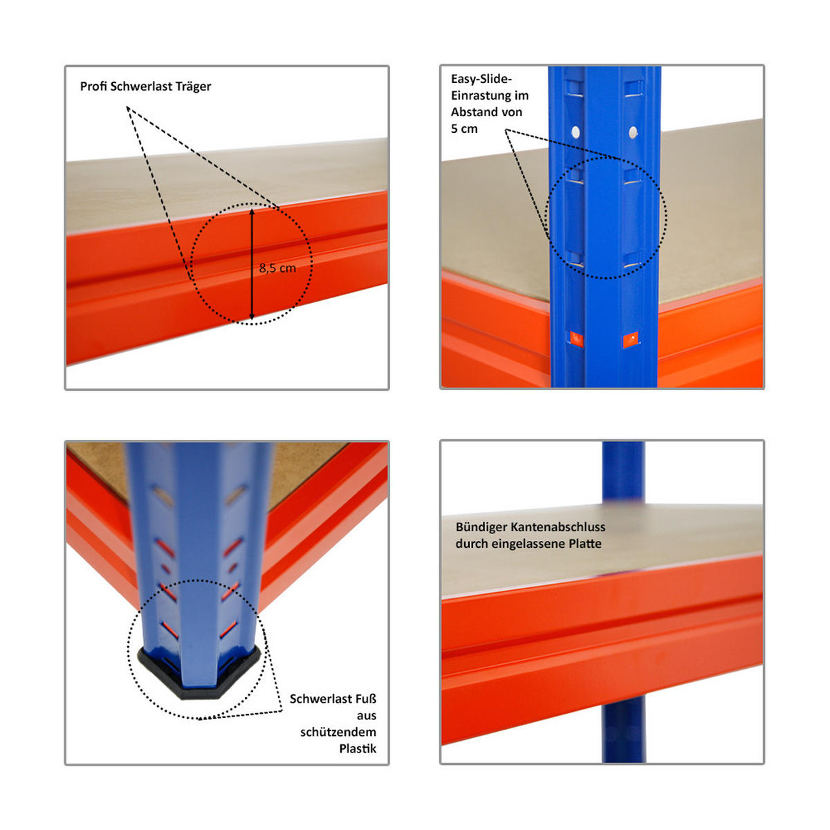 SCHWERLASTREGAL Dino 180x200x60 cm Fachlast 500 kg Blau/Orange - Orange, Metall (200/180/60cm) - PROREGAL