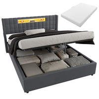 POLSTERBETT 160×200 mit Matratze, Hydraulische Bettkasten und LED Beleuchtung in Grau, Samtbezug - Grau, Holzwerkstoff/Textil (160/200cm) - STILVORA