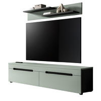 WOHNKOMBINATION Salbei grün, grau, 2er Set Lowboard 170 cm und Wandboard - Salbeigrün/Schwarz, Holzwerkstoff/Kunststoff (170/180/33cm) - Inn.Furn